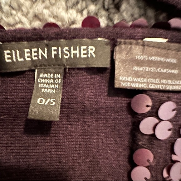 Eileen Fisher scarf with pailettes. Dark plum, 100% merino wool. - Picture 3 of 14